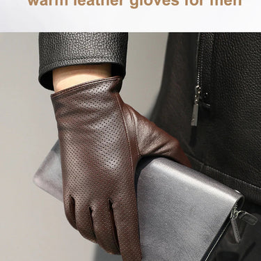 100% Geniune Sheepskin Leather Men's Driving Thin Breathable Touch Screen Mittens Gloves  -  GeraldBlack.com