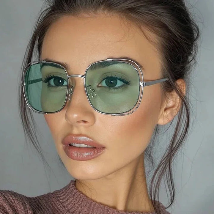 Oversized Square Sunglasses UV400 Metal Frame Designer Woman Oversized Square Frame Metal Alloy Sunglasses  main image 4
