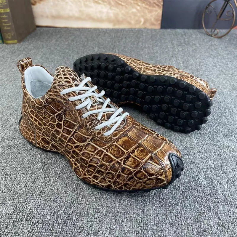Authentic Exotic Genuine Alligator Crocodile Skin Leather Hand Painted Men Chic Lace-up Sneakers  -  GeraldBlack.com