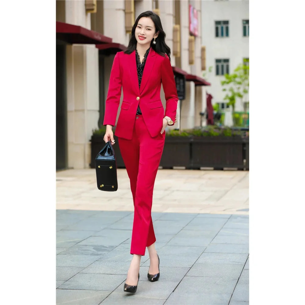 Autumn Winter Formal Business Professional OL Styles Office Work Wear Blazers Trousers Suits Pantsuits Set  -  GeraldBlack.com