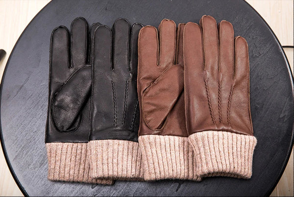 Autumn Winter Men 100% Genuine Sheepskin Leather Warm Windproof Driving Mittens Gloves  -  GeraldBlack.com