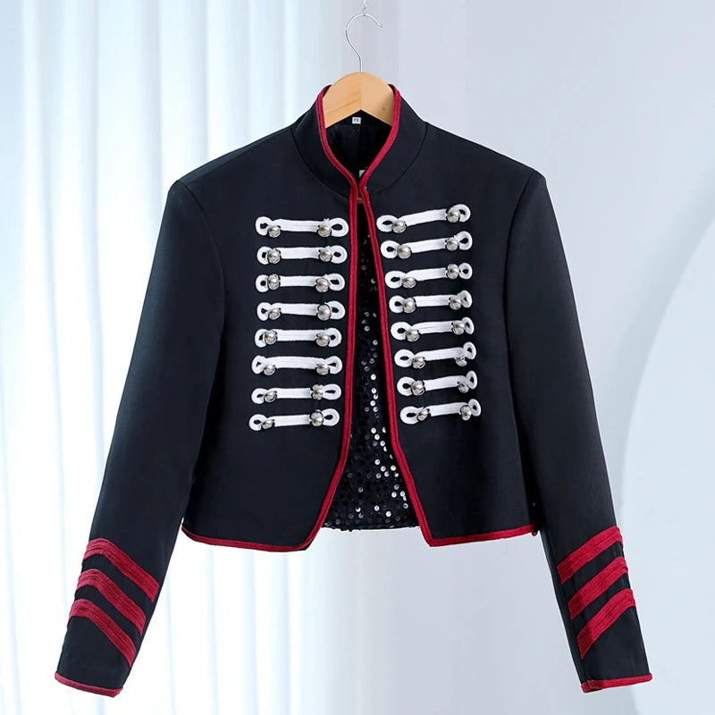 Double Breasted Steampunk Military Men Stand Collar Slim Fit Punk Rock Singer Costume Dance Prom Party Blazer Jacket  -  GeraldBlack.com