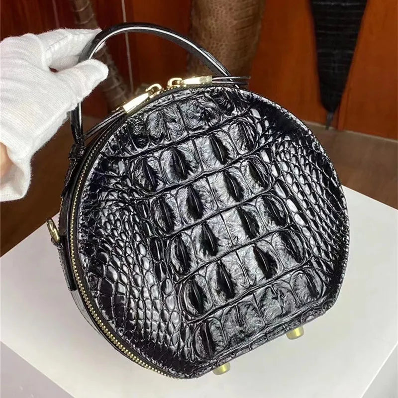 Exotic Genuine Alligator Leather Lady Round Purse Authentic Real Crocodile Skin Small Handbag Single Shoulder Bag  -  GeraldBlack.com