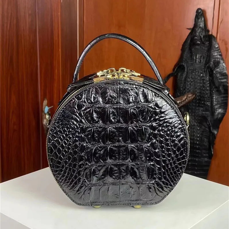 Exotic Genuine Alligator Leather Lady Round Purse Authentic Real Crocodile Skin Small Handbag Single Shoulder Bag  -  GeraldBlack.com