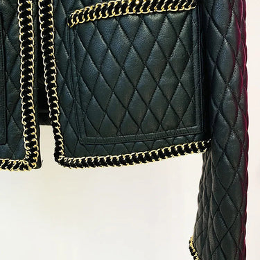 Fashion Heavy Industry Chain Edge Decoration Leather Women's Street Jacket  -  GeraldBlack.com