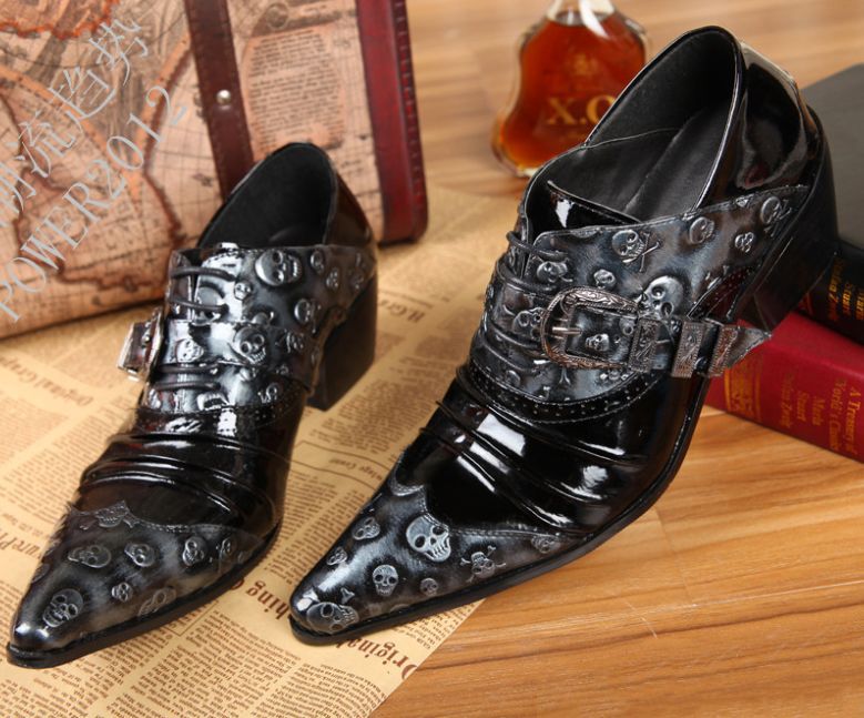 Fashion Pointed Toe Leather Golden Skulls Personality Leisure Zapatos Hombre Oxford Dress Shoes  -  GeraldBlack.com