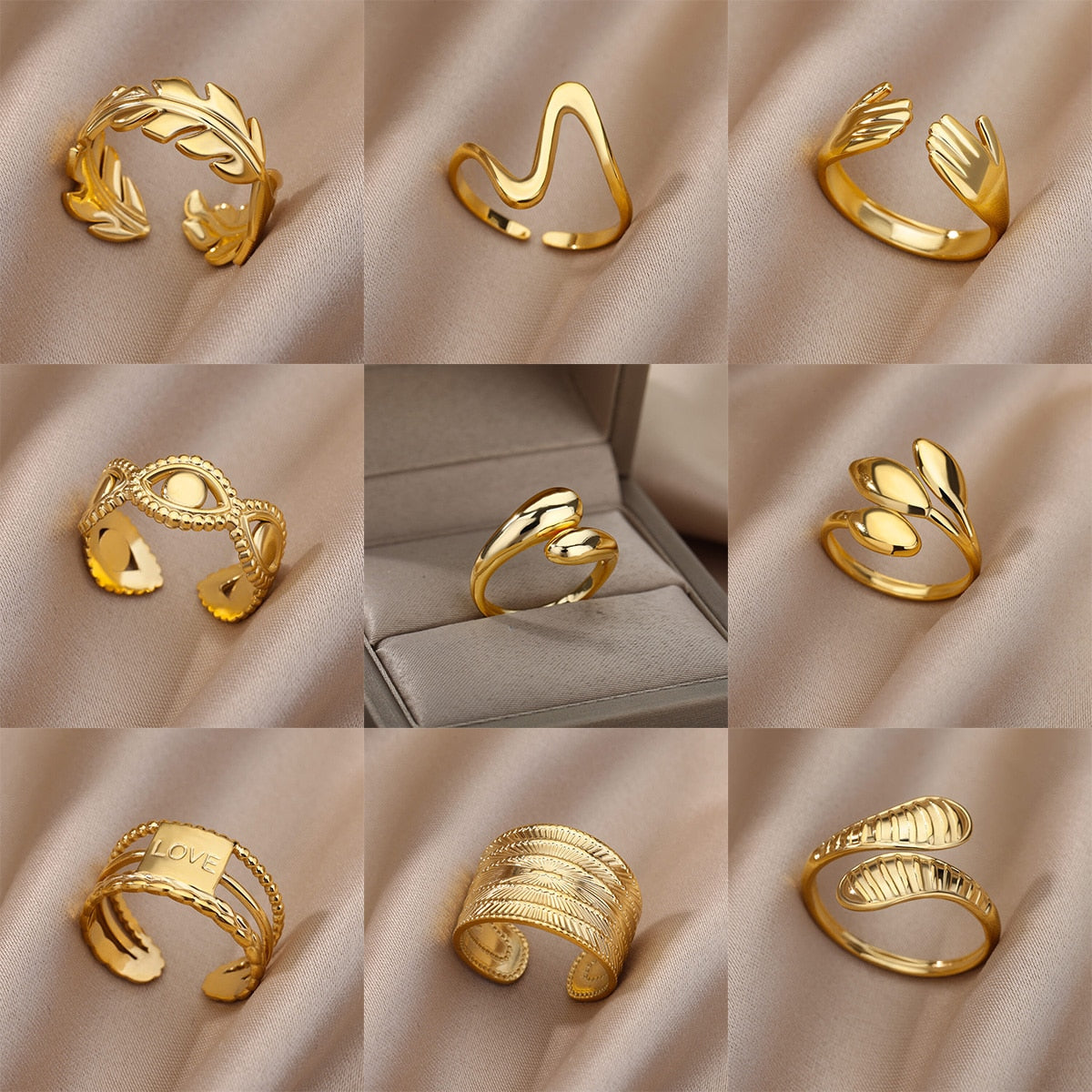 Ladies Link Chain Design Stainless Steel Gold Color Engagement Wedding Party Finger Ring Jewelry Gift  -  GeraldBlack.com
