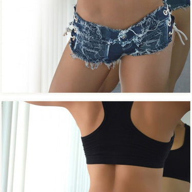 Low Waist Women Denim Bandage Sexy Hole Hollow Out Night Club Pole Dance  Jeans Ripped Shorts  -  GeraldBlack.com