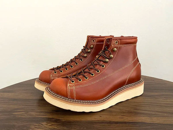 Men Casual Handmade Autumn Winter Wings Cow Leather Tooling British Lace-up Vintage Motorcycle Ankle Boots  -  GeraldBlack.com