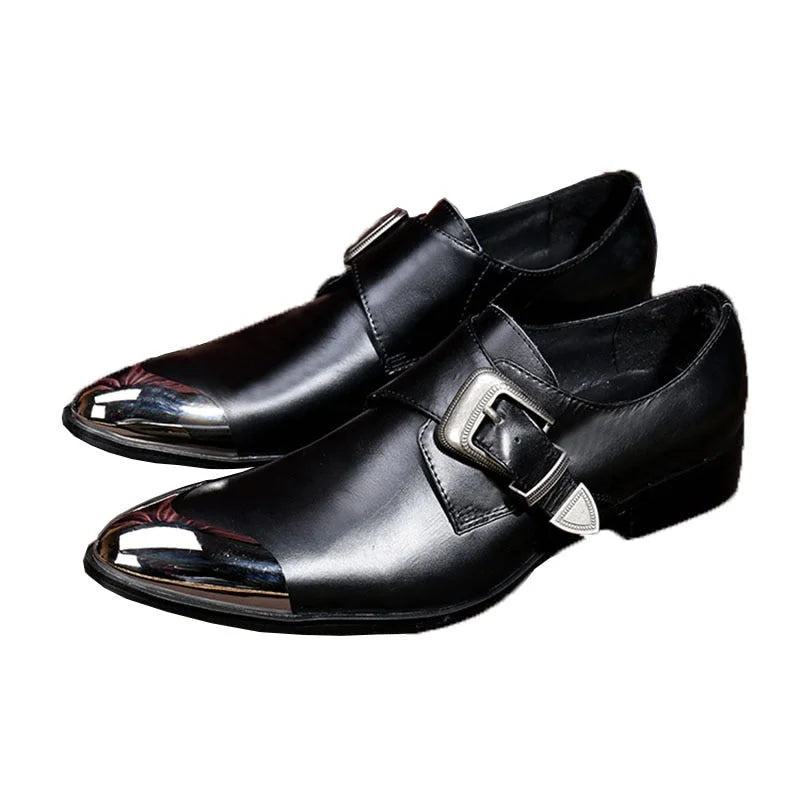 metal dress shoes AOMISHOES Brown Metal Dress Shoes #8035 Aomishoes