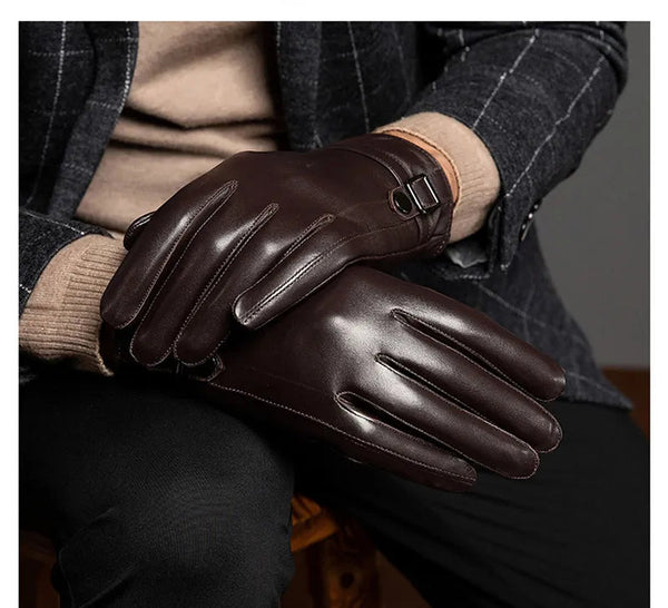 Men's Sheepskin Winter Leather Warmth Thickening Outdoor Motorcycle Mittens Gloves  -  GeraldBlack.com