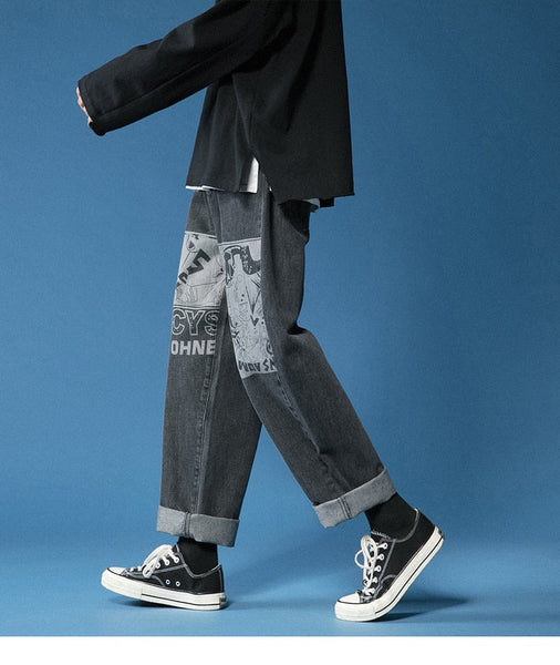Men's Trend Handsome Versatile Straight Loose Waist Streetwear Jeans Pants Trousers  -  GeraldBlack.com