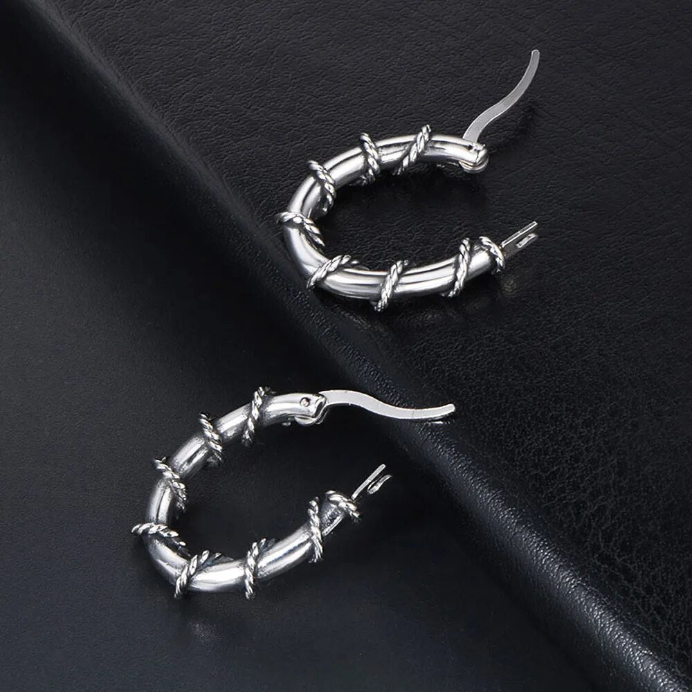 Personality Charm Stainless Steel Rattan Earrings Men Women Korean Style Simple Earrings Jewelry  -  GeraldBlack.com