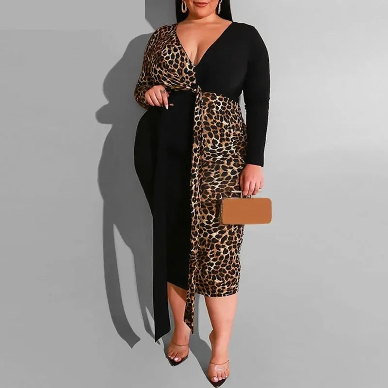 plus size leopard bodycon dress Velvienne Print Short Sleeve Dress, Slimming Fit Versatile Daily Wear, Spring/Summer SHEIN SXY Plus Size Women's