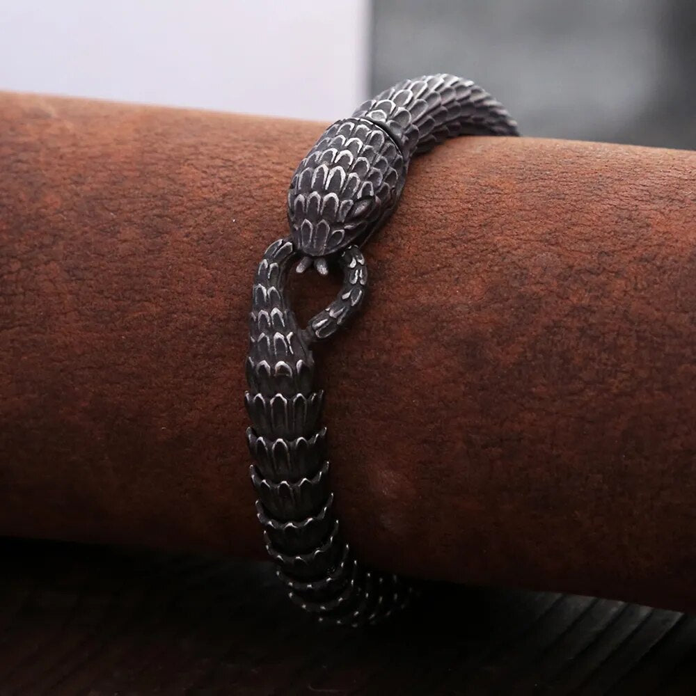 Punk Vintage Stainless Steel Viking Snake Bracelet For Men Women Gothic Fashion Hip Hop Animal Bracelet  -  GeraldBlack.com