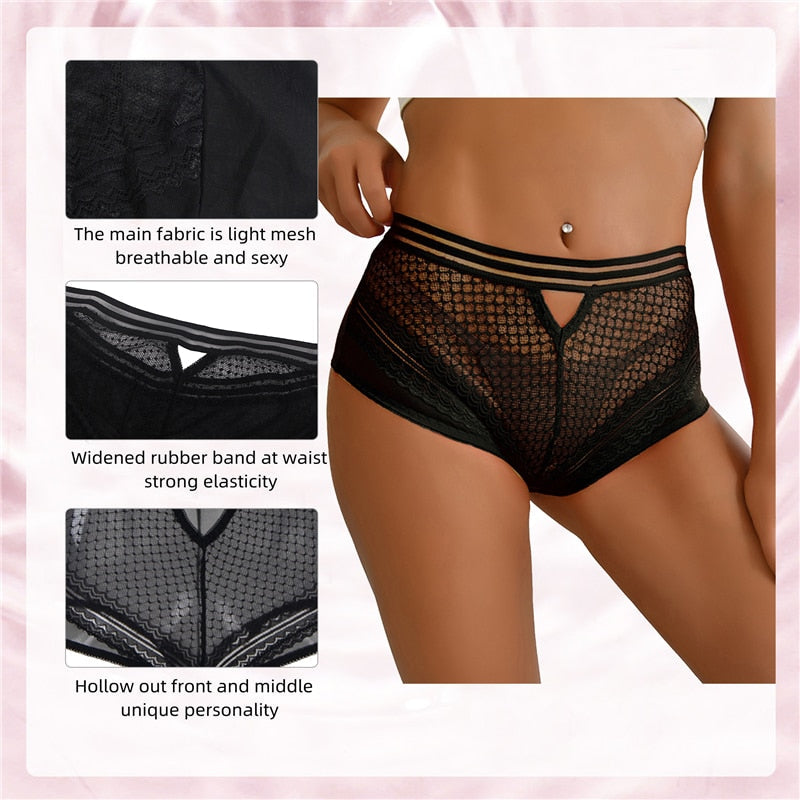 Sexy Mesh Sheer Seamless Panty For Women Plus Size Hollow Out Underpants High Waist Underwear Elastic Briefs  -  GeraldBlack.com