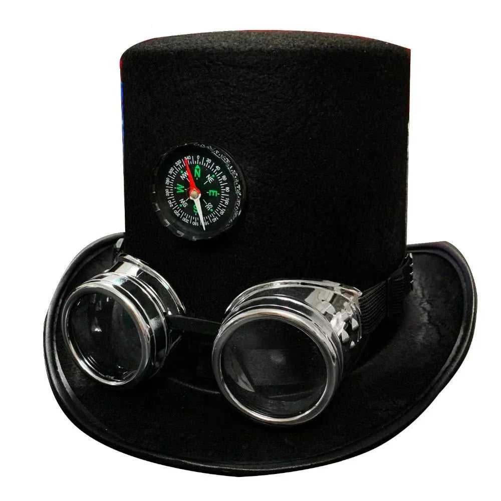 Steampunk Party Costume Top Fedora Hat with Goggles and Compass  -  GeraldBlack.com