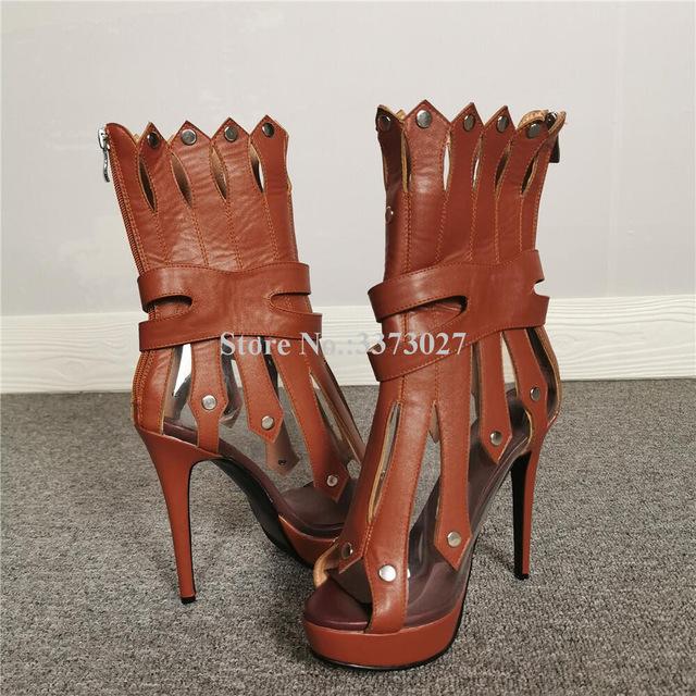 Unique Women's Brown Cut-outs Patchwork Thin High Heels on Clearance  -  GeraldBlack.com