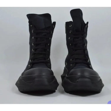 Unisex Black Brown Canvas Luxury Trainers Lace Up Casual Height Increasing Zip Boots Shoes  -  GeraldBlack.com