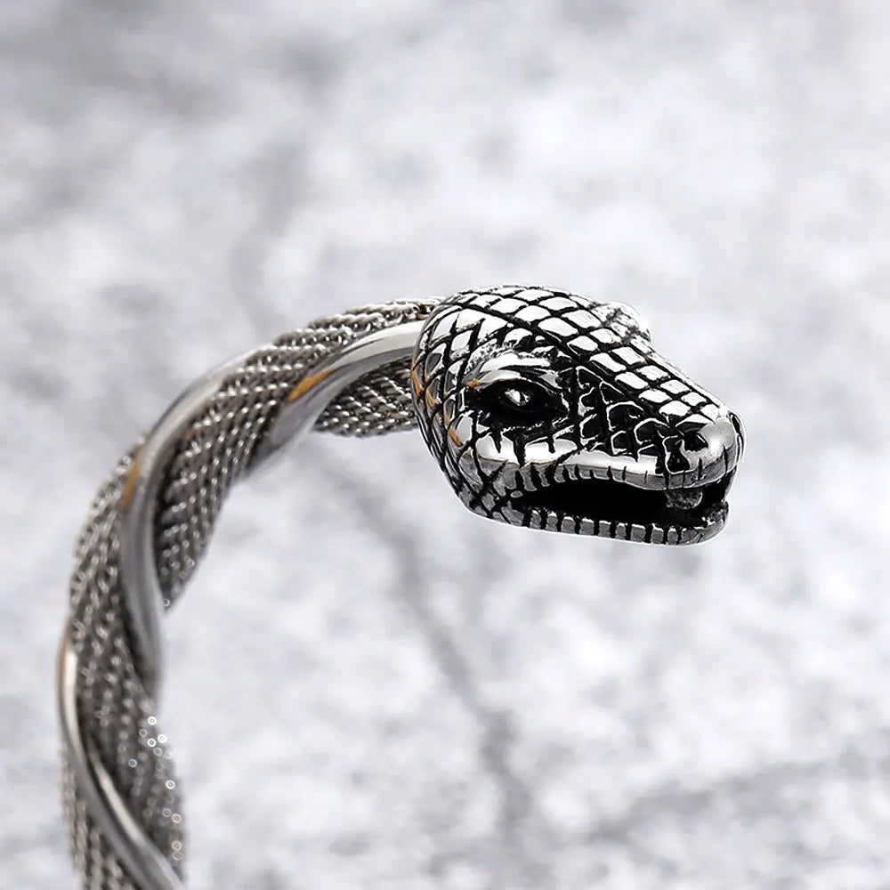 Viking Wolf Head Opening Adjustable Cuff Snake Bangle Wristband for Men Fashion Norse Accessories Jewelry  -  GeraldBlack.com