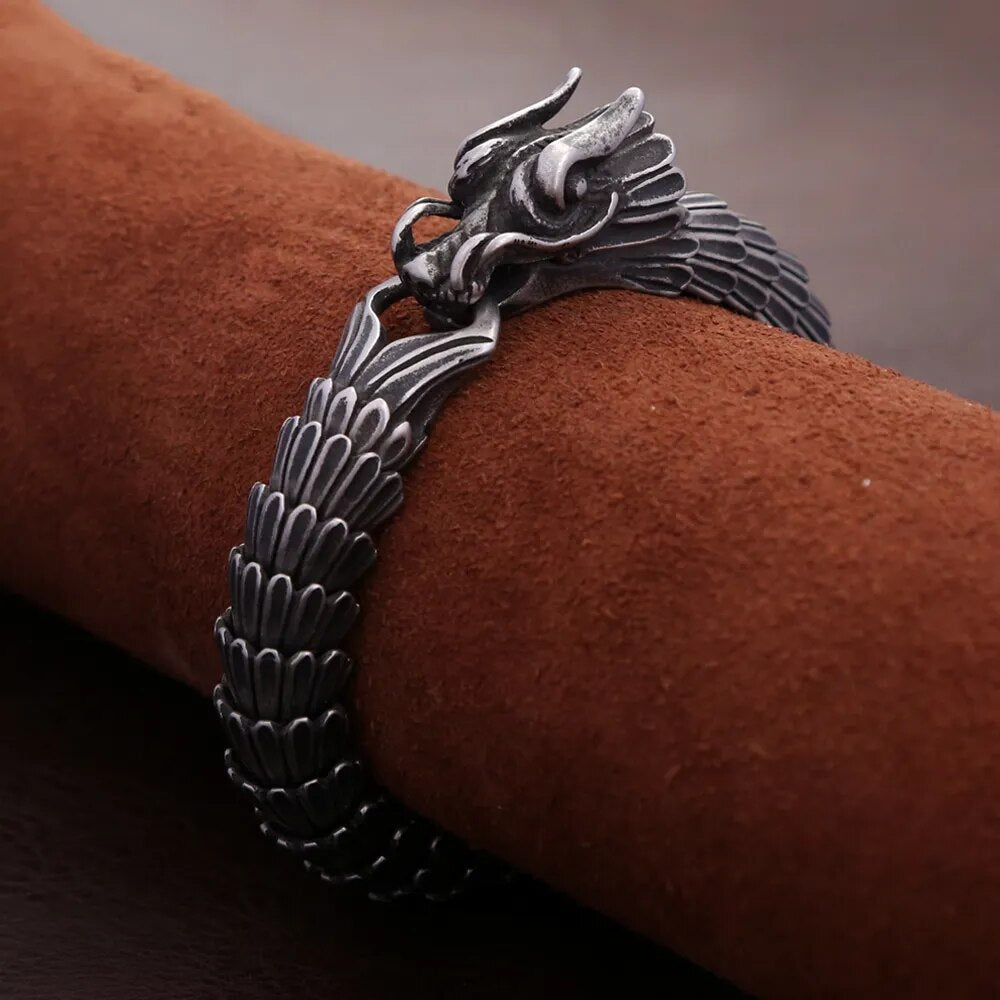 Vintage Gothic Nordic Viking Dragon Head Bracelet Stainless Steel Hip Hop Biker Fashion Amulet Bracelet  -  GeraldBlack.com