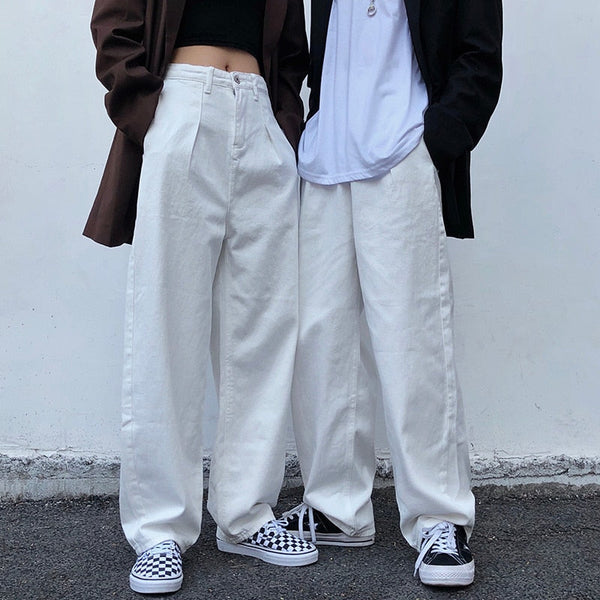 White Loose Straight Unisex Fashion Streetwear Hiphop Streetwear Jeans Trousers  -  GeraldBlack.com