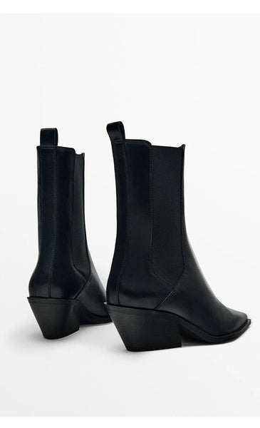Women Autumn Black Pointed Toe Leather High Heel Chelsea Boots  -  GeraldBlack.com