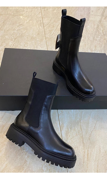 Women Chelsea Black Genuine Leather Short Boots  -  GeraldBlack.com