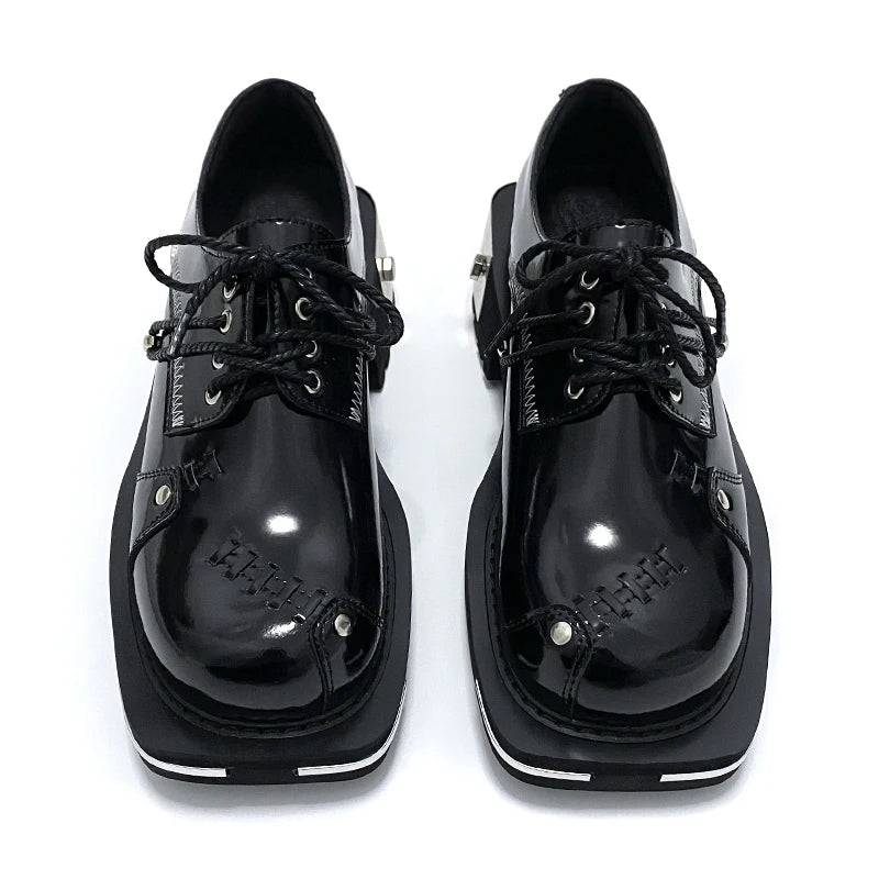 Women Genuine Leather Metal Punk Style Lace-up Casual Big Toe Thick Soles Casual Shoes  -  GeraldBlack.com