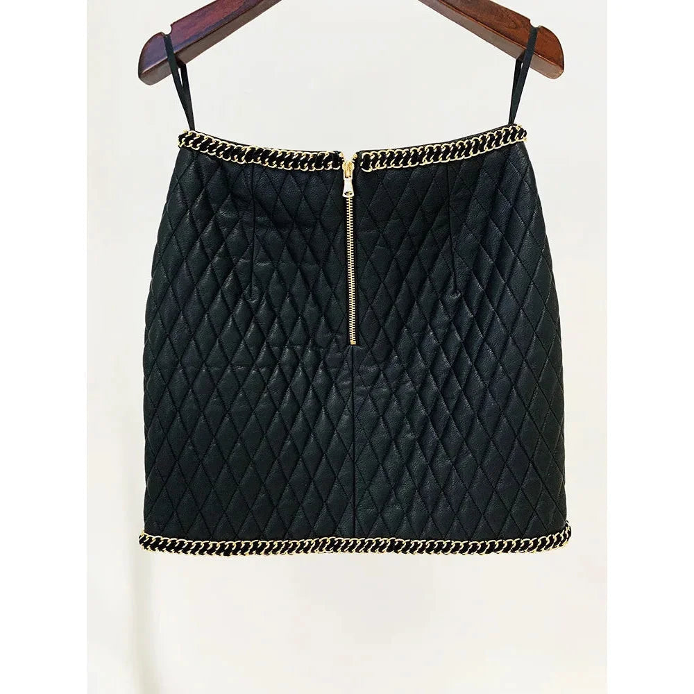 Women's Autumn Lion Button Heavy Industry Chain Edge Decoration Leather Bag Arm Skirt  -  GeraldBlack.com