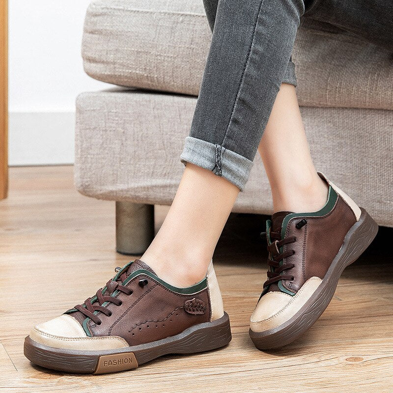 Women's Breathable Genuine Leather Lace-up Casual Flats Sneakers Shoes on Clearance  -  GeraldBlack.com