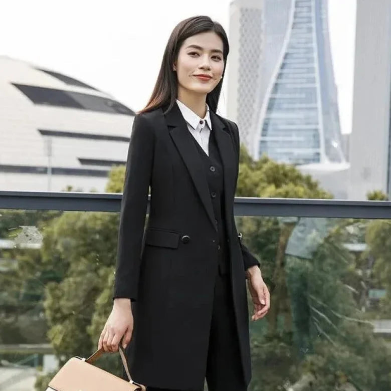 Women's Winter Formal Black Office Lady Style Notched Collar Blazer  -  GeraldBlack.com