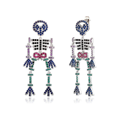 1 Pair Hip Hop 3A+ CZ Stone Paved Bling Ice Out Skeleton Skull Drop Earrings for Unisex Rapper Jewelry Gift  -  GeraldBlack.com