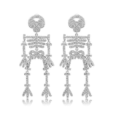 1 Pair Hip Hop 3A+ CZ Stone Paved Bling Ice Out Skeleton Skull Drop Earrings for Unisex Rapper Jewelry Gift  -  GeraldBlack.com