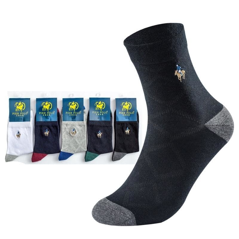 5 Pairs Lot Casual Business Embroidery Cotton Socks for Men  -  GeraldBlack.com