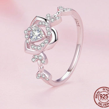925 Sterling Silver Clear Zircon Rose Finger Ring Flower Ring for Women Birthday Engagement Gift Fine Jewelry BSR366  -  GeraldBlack.com