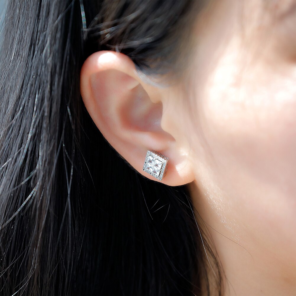 9mm Baguette Stud Iced Out Cubic Zirconia Classic Earrings for Women  -  GeraldBlack.com