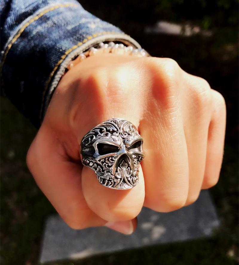 Adjustable Handmade Gothic Sugar Skull Sterling Silver Punk Ring for Men  -  GeraldBlack.com