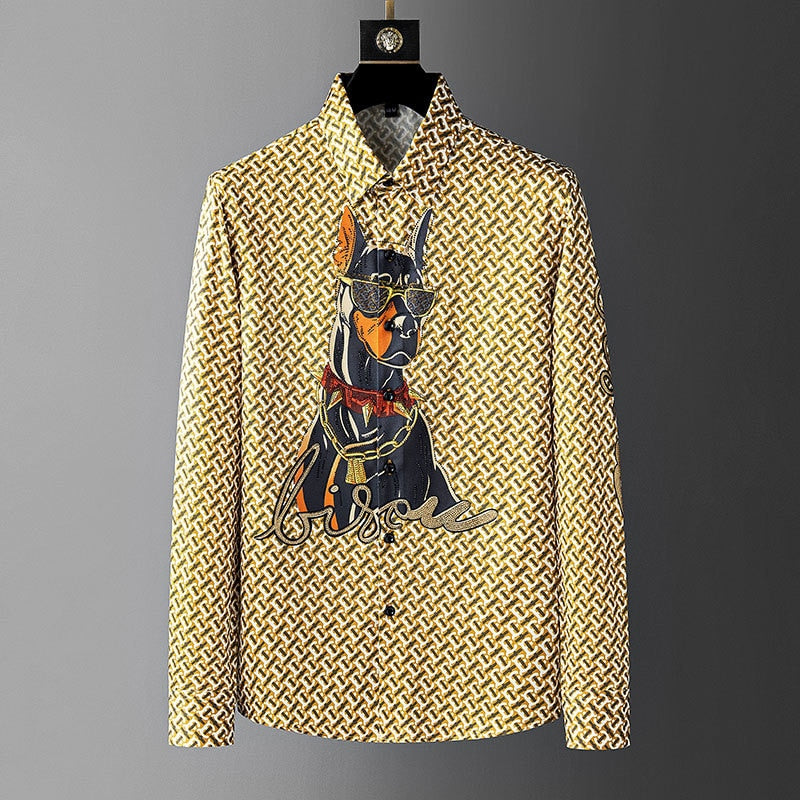dog print dress shirt Dogs in Art Print Long Sleeve Shirt for Men