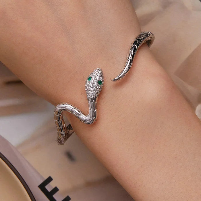 Authentic Green Zircon Snake Opening Bracelet Animal Cuff Bracelet Pave Setting CZ for Women Fashion Jewelry YIB058  -  GeraldBlack.com