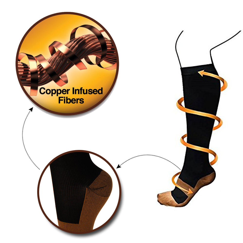 Blue Unisex Pain Relief Knee High Anti Fatigue Copper Compression Socks  -  GeraldBlack.com
