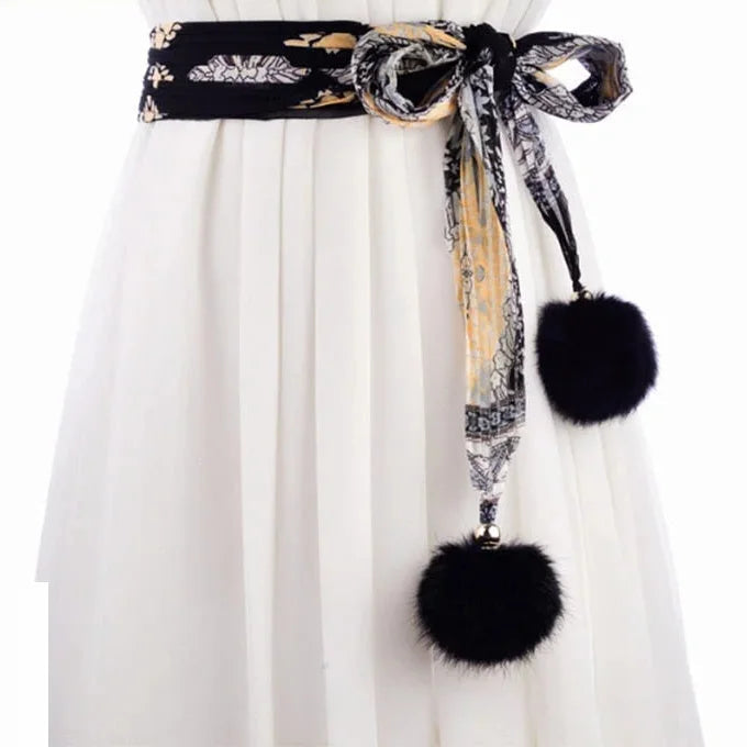 Bohemian Belt for Women Summer Fashion Long Dress Belt Printed Chiffon Ribbon Thin Cummerbunds  -  GeraldBlack.com
