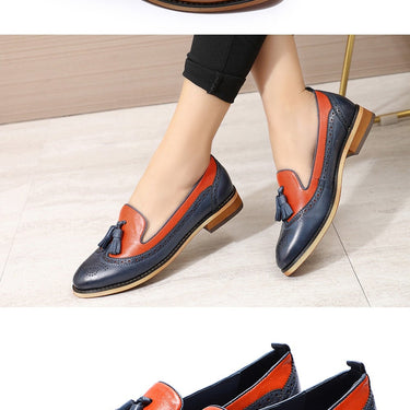 Casual Handmade Comfort Women's Leather Tassel Slip-on Flats Penny Loafer - SolaceConnect.com