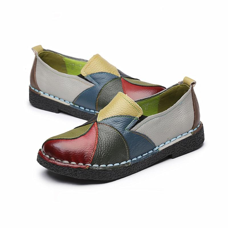 Casual Women's Genuine Leather Mixed Colorful Non-Slip-on Flats Loafers  -  GeraldBlack.com