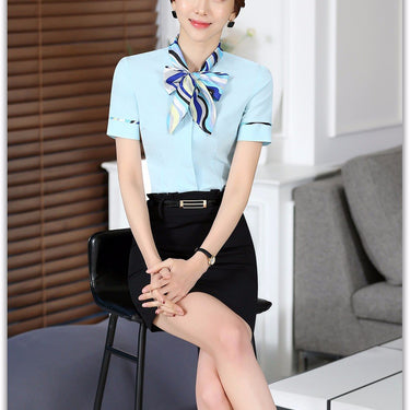 Chinese Spring Fashion Female Office Short Sleeve Ruffle Bowtie Blouse - SolaceConnect.com