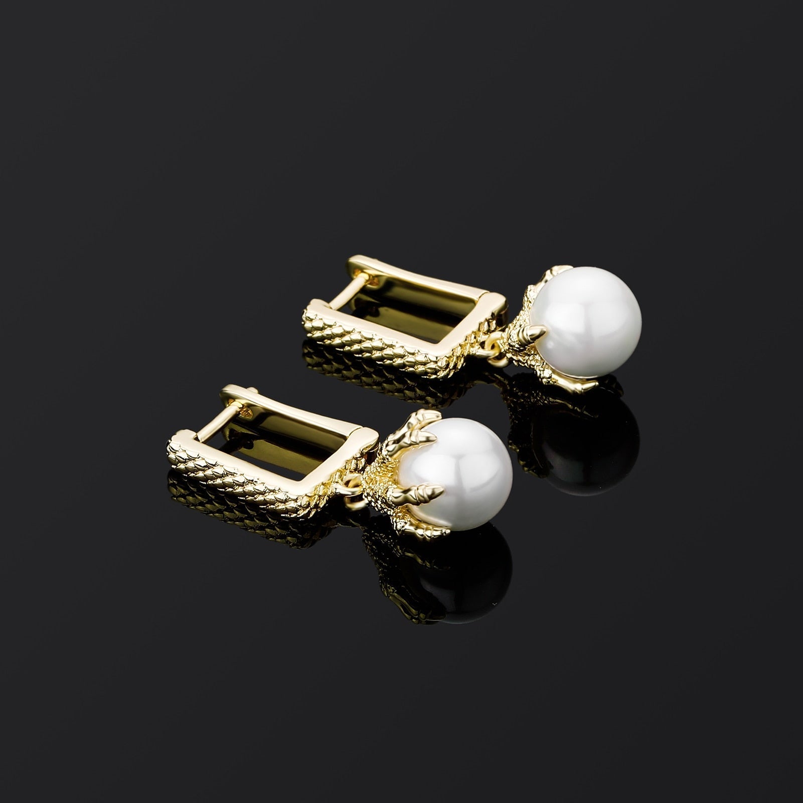 Chinese Style Dragon Claw Pearl Earrings Women's Copper Gold Rock Jewelry  -  GeraldBlack.com