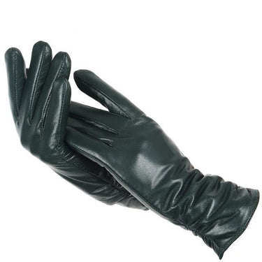 Classic Fashion Women's Solid Genuine Sheepskin Leather Pleated Gloves - SolaceConnect.com