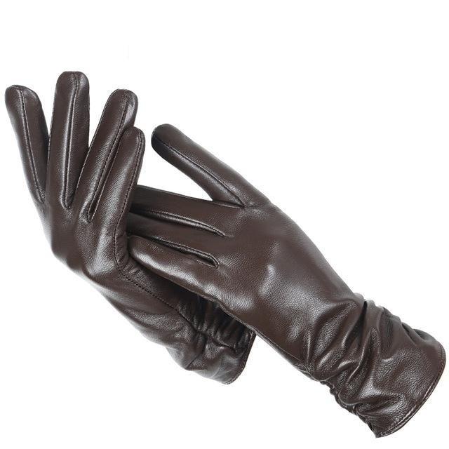 Classic Fashion Women's Solid Genuine Sheepskin Leather Pleated Gloves - SolaceConnect.com