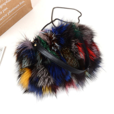 Colorful Fox Women Real Fur Fashion Shoulder Crossbody Portable Chains Hand Warmer Handbags  -  GeraldBlack.com