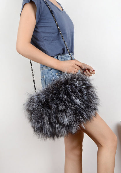 Colorful Fox Women Real Fur Fashion Shoulder Crossbody Portable Chains Hand Warmer Handbags  -  GeraldBlack.com